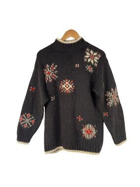 B.I. Gear Vintage Cozy Snowflake Mock Neck Sweater Top Wool Angora Medium
